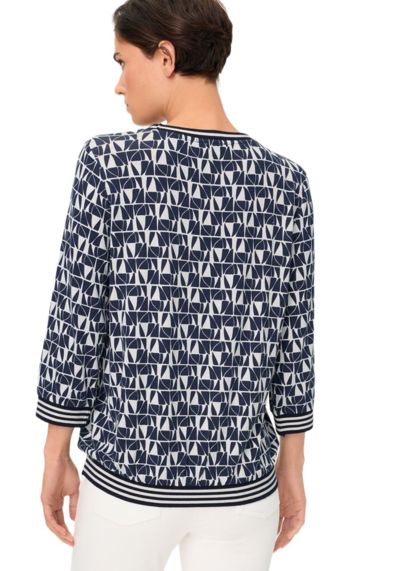Women's Allover Geo Print T-Shirt with Stripe Trim