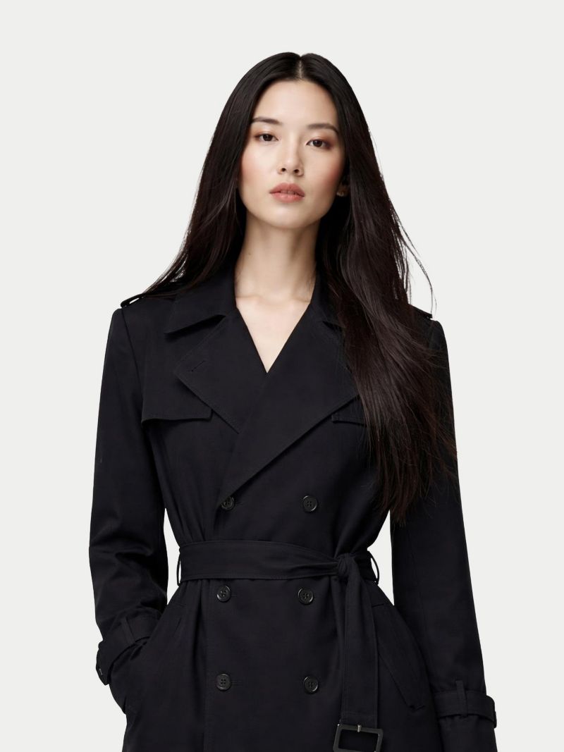 Women's Double Breasted Cashmere Trench Coat Black