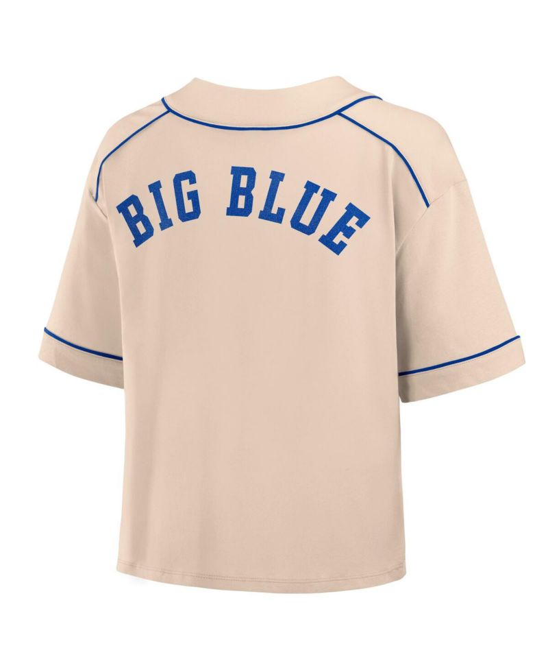 Women's Tan Kentucky Wildcats Oversized Dominant Force Cropped V-Neck T-Shirt
