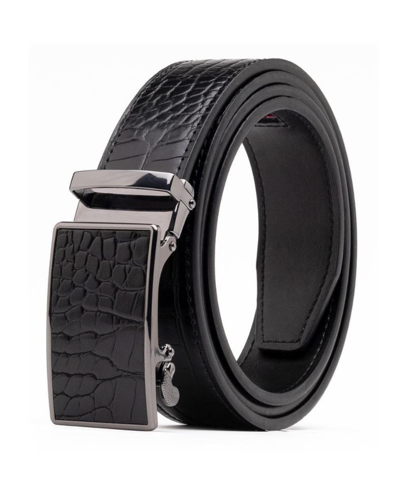 Men's Genuine Leather Crocodile Design Dress Belt with Automatic Buckle