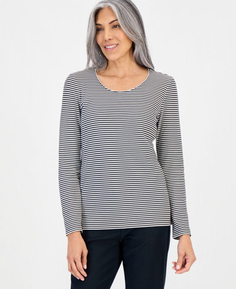 Petite Printed Long-Sleeve Scoop-Neck Top