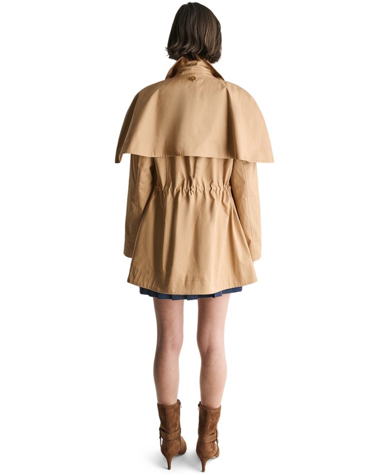 Women's Short Collared Cinched-Waist Trench Coat