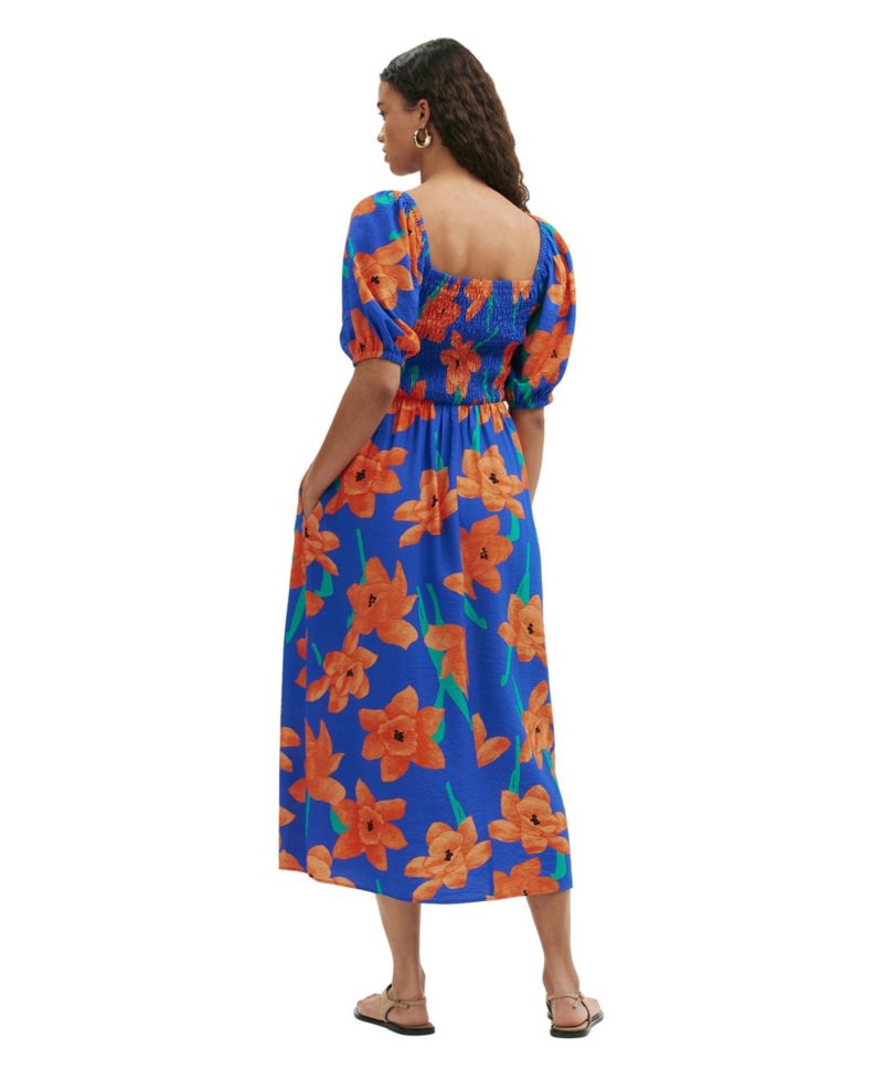 Women's Enzo Square Neck Floral-Print Short-Sleeve Midi Dress