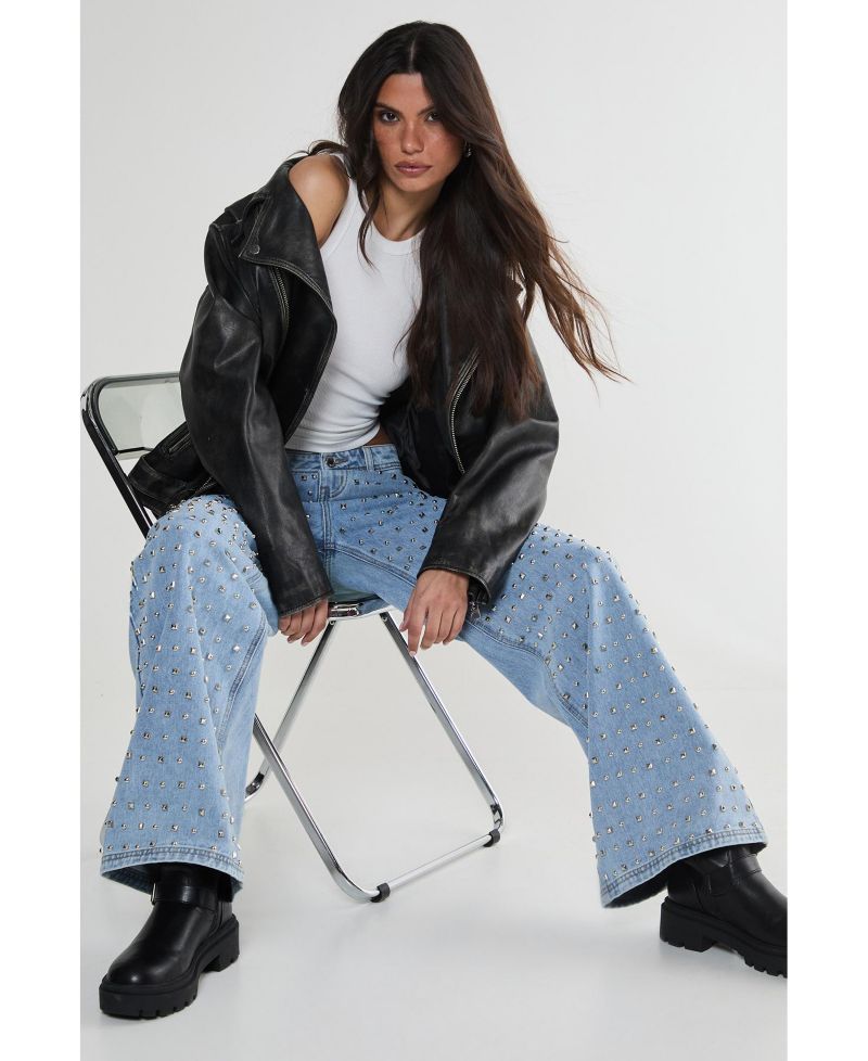 Women's Studded Straight Leg Denim Jeans