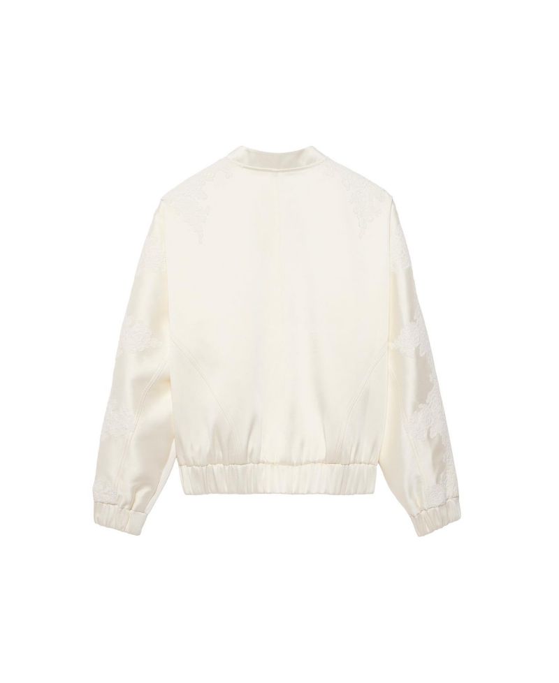 Women's Satin Lace-Trim Bomber Jacket