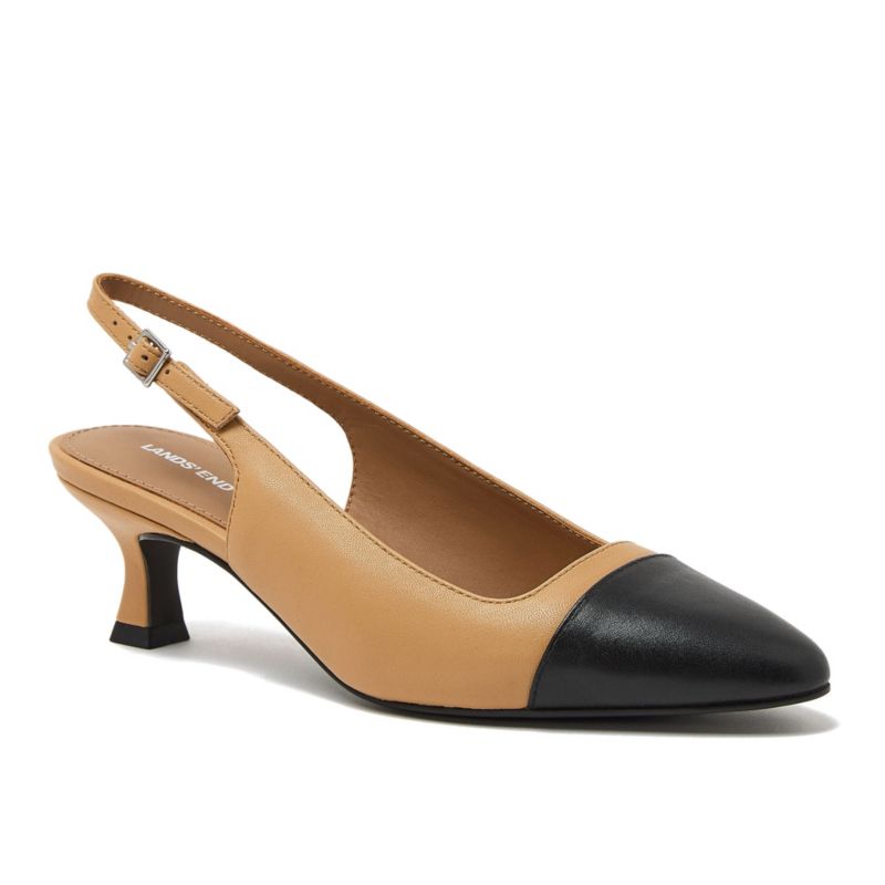Women's Leather Slingback Cap Toe Kitten Heels