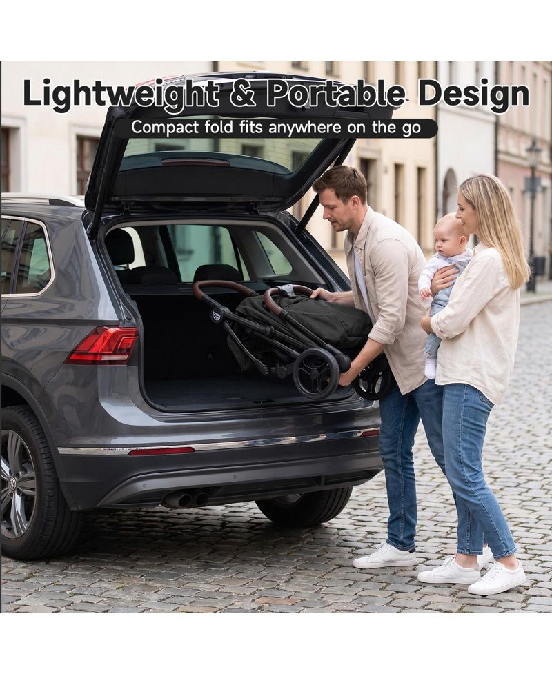 Lightweight Baby Stroller w/One-Hand Folding Adjustable Canopy Backrest Footrest