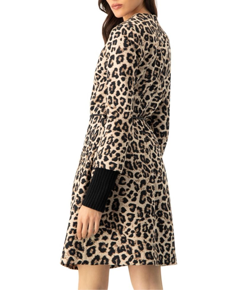 Women's Ribbed-Cuff Long Animal Print Coat