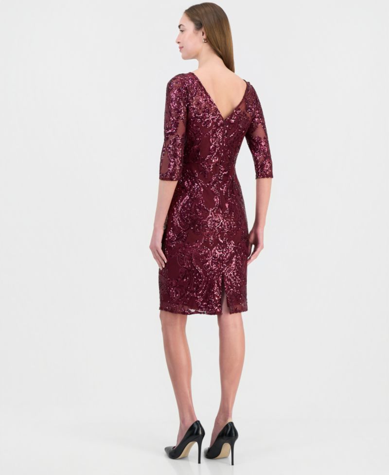 Women's Beaded 3/4-Sleeve Sheath Dress
