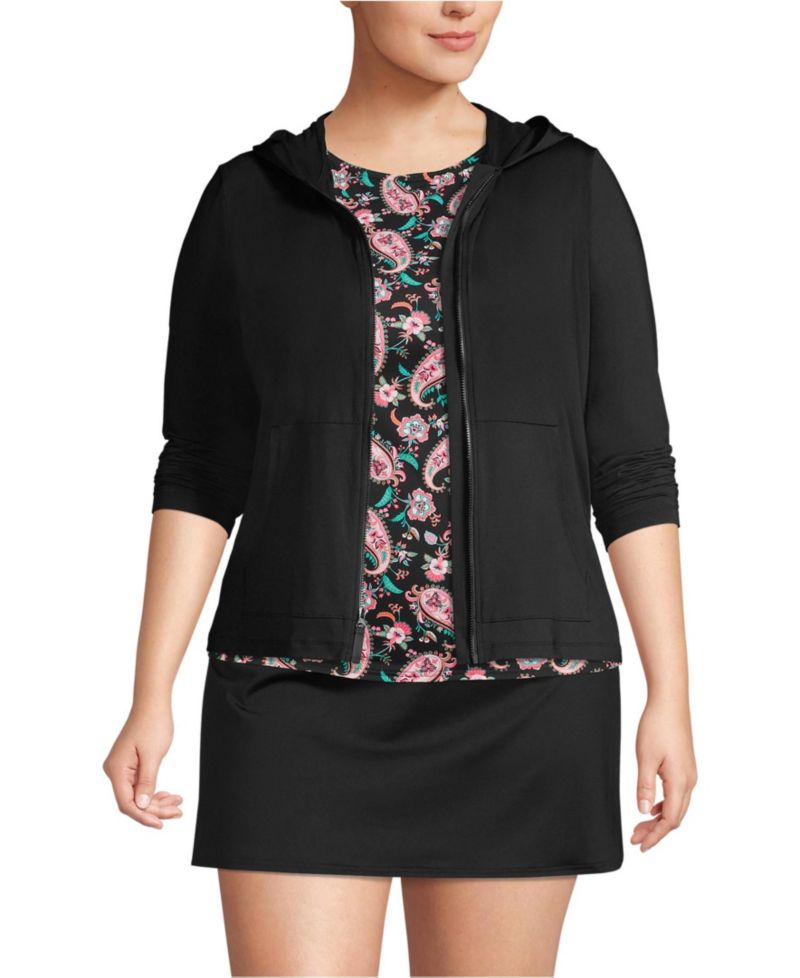 Plus Size SunShade UPF 50 Hooded Zip Front Rash Guard