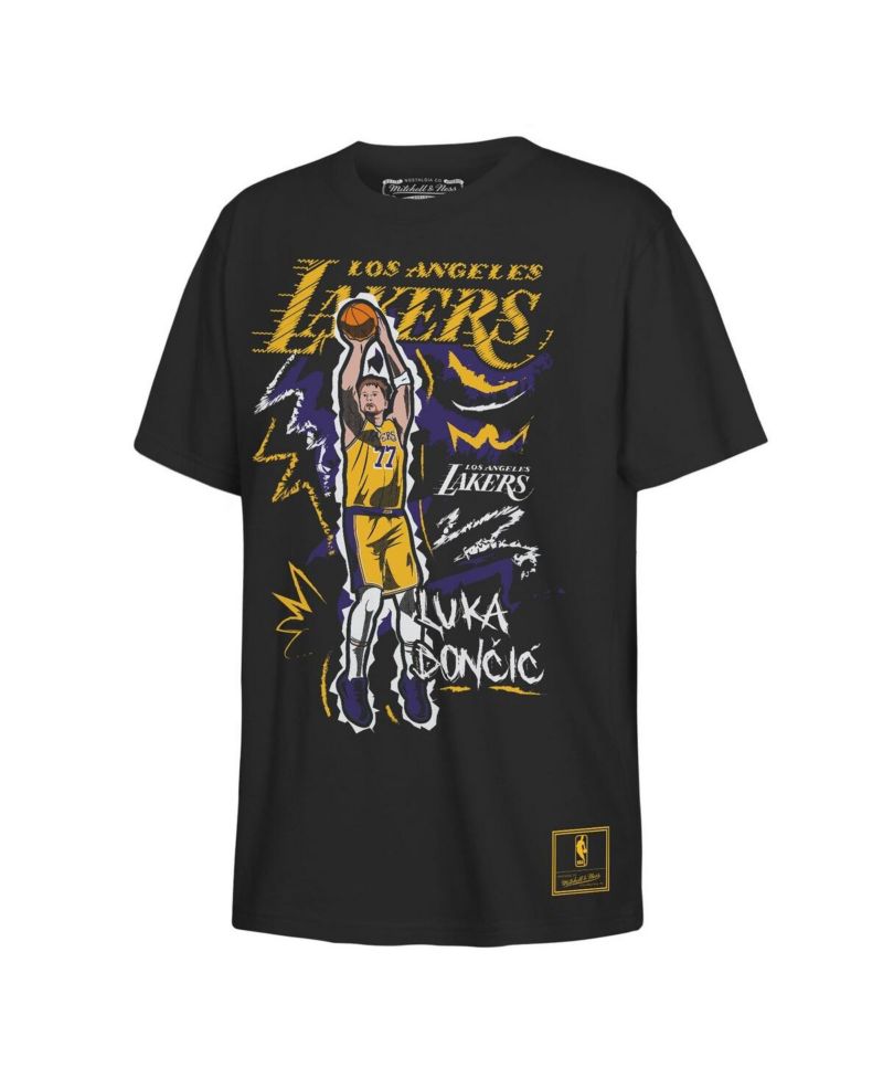 Big Boys and Girls Luka Doncic Black Los Angeles Lakers Chalked Up Player Name & Number T-Shirt