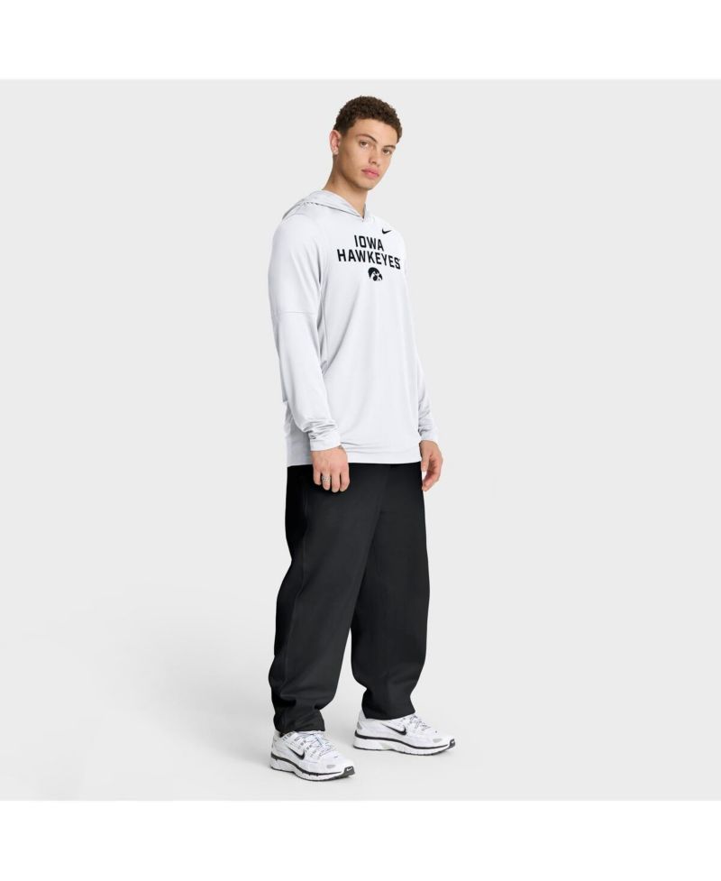 Men's White Iowa Hawkeyes 2025 Sideline Performance Long Sleeve Hoodie T-Shirt