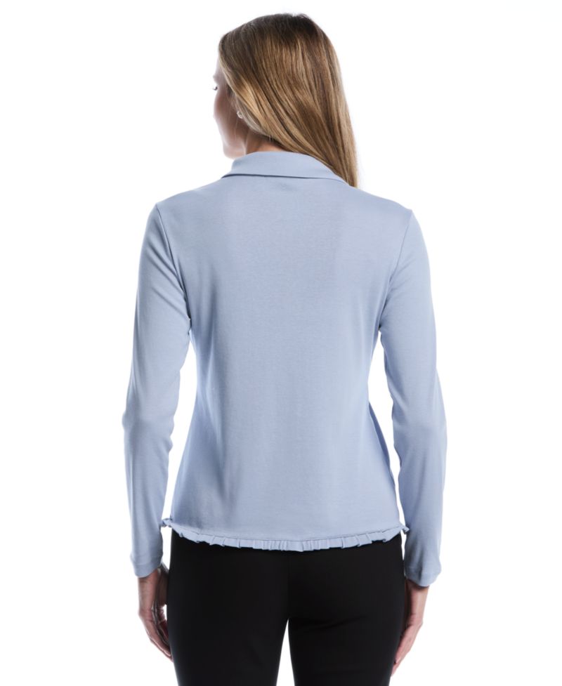 Petite Long-Sleeve Ruffle-Trim Cotton Shirt