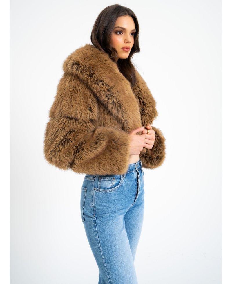 Women Yadavi Brown Faux Fur Cropped Jacket