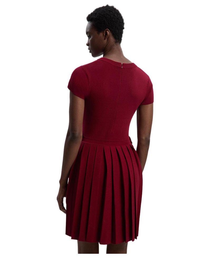 Women's Viscose Tab Pleated Knit Mini Dress