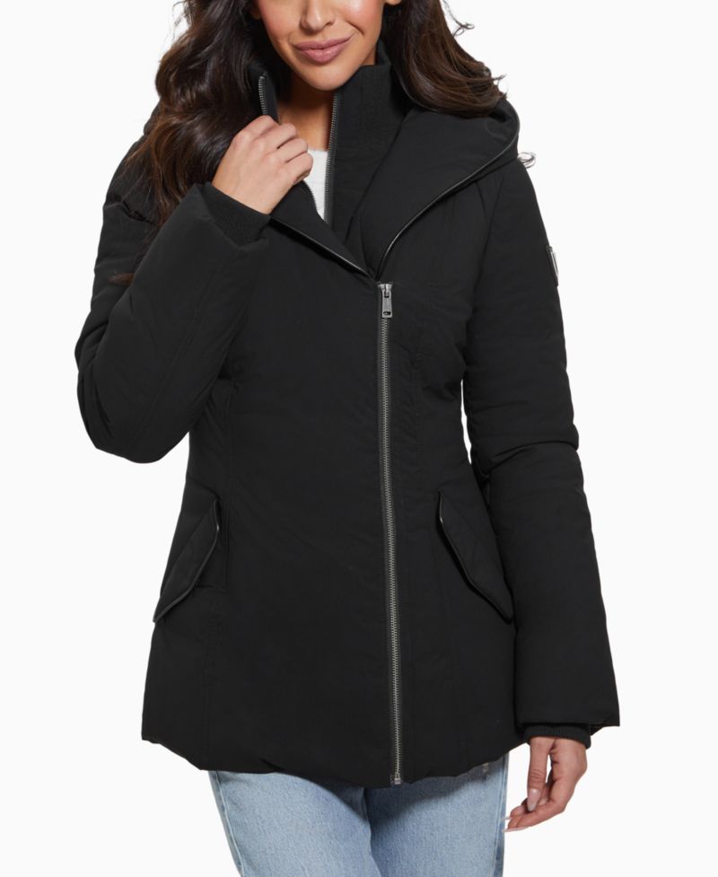 Women's Bibbed Shawl-Collar Hooded Puffer Coat