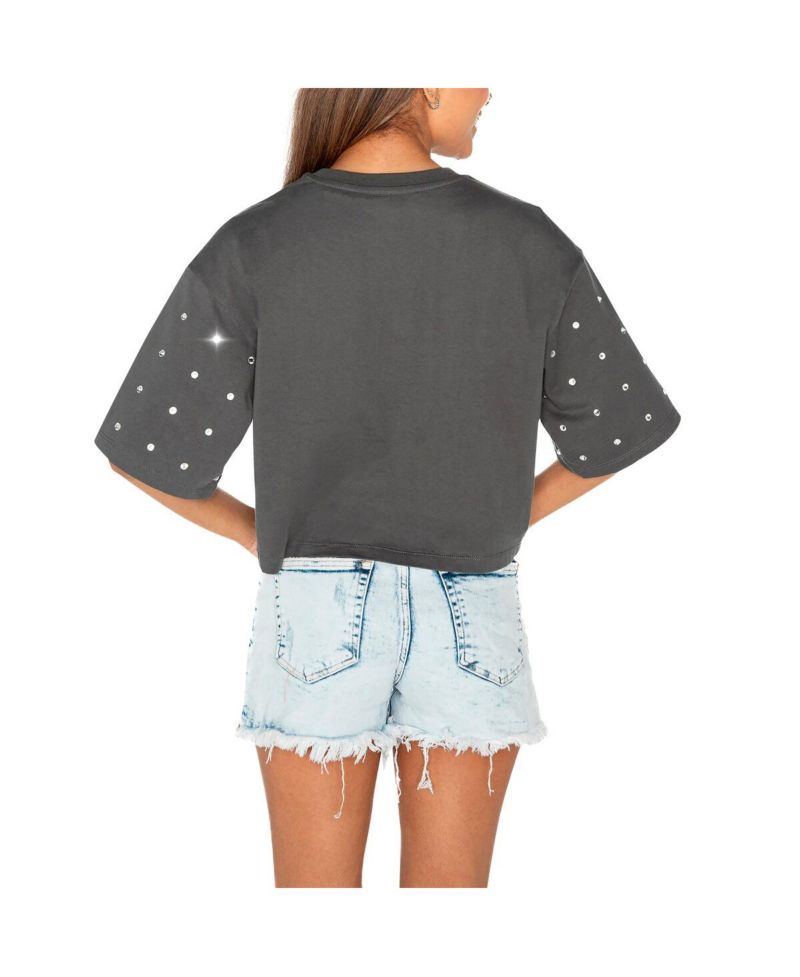 Women's Gray Washington Huskies Go Time Rhinestone Crop T-Shirt