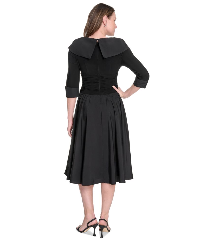 Women's Mixed-Media Fit & Flare Midi Dress