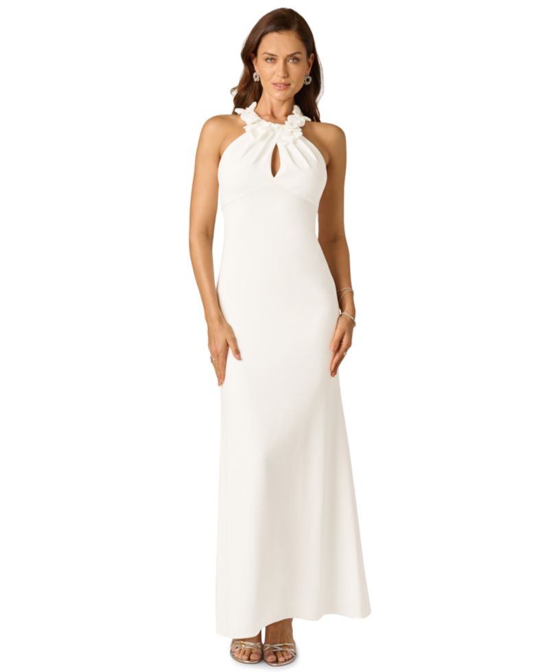Women's Rosette Halter Crepe Gown