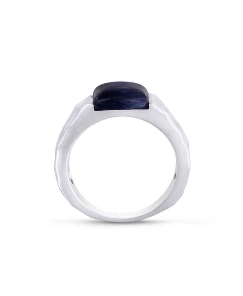Blue Pieter site Gemstone Hammered Texture Sterling Silver Men Signet Ring