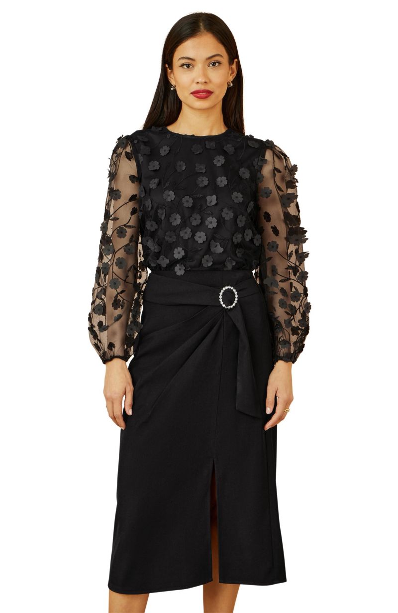 Women's Long Sleeve Sheer Floral Top