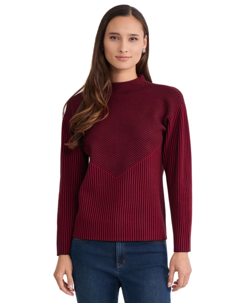 Women's Striped Funnel Mock Neck Long-Sleeve Sweater