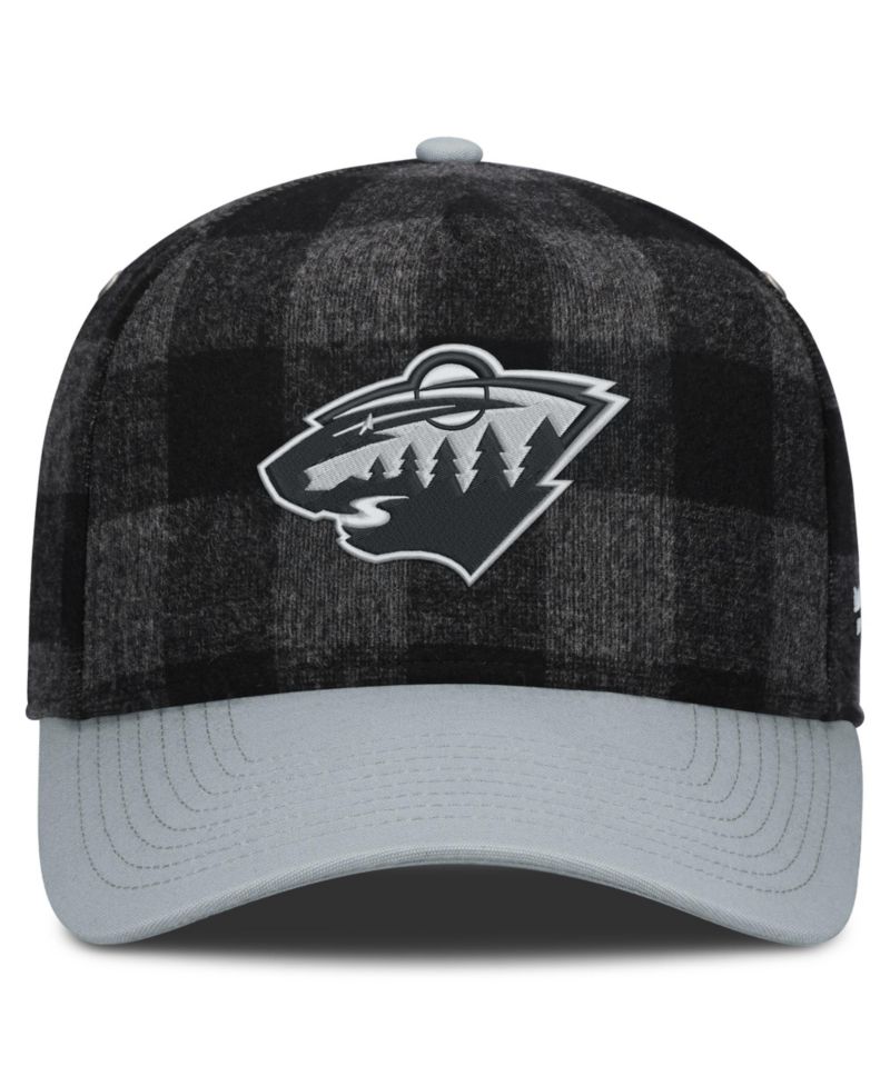 Men's Black/Gray Minnesota Wild Huntsman Plaid A-Frame Adjustable Hat