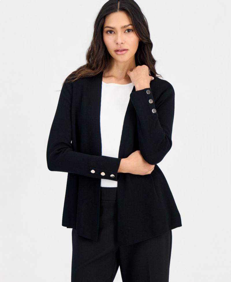 Petite Open-Front Side-Slit Cardigan
