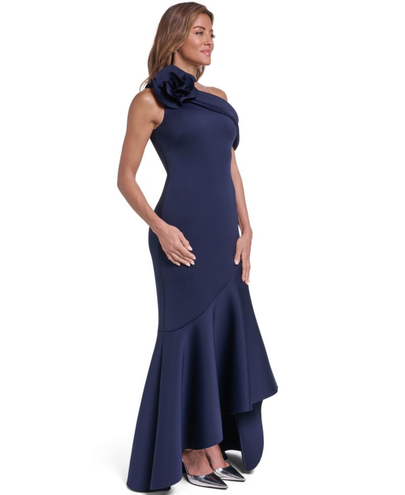 Women's One Shoulder Gown With Ruffle Mermaid Hem Wedding Guest Dress