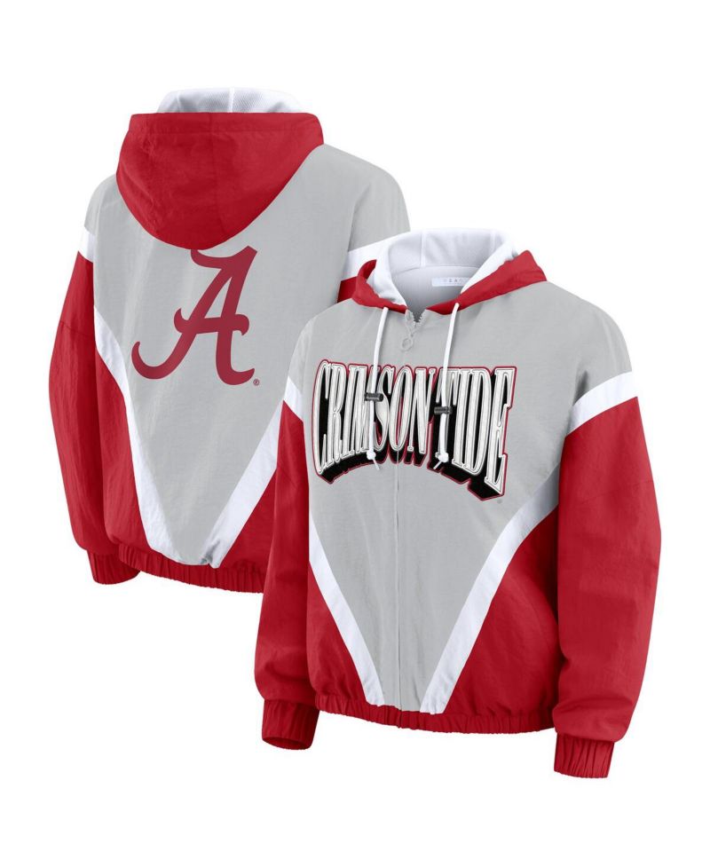 Women's Crimson/Gray Alabama Crimson Tide Color Block Full-Zip Hoodie Windbreaker Jacket