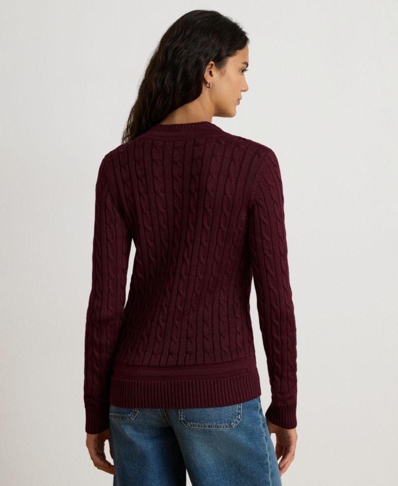 Petite Long-Sleeve V-Neck Cable Knit Sweater