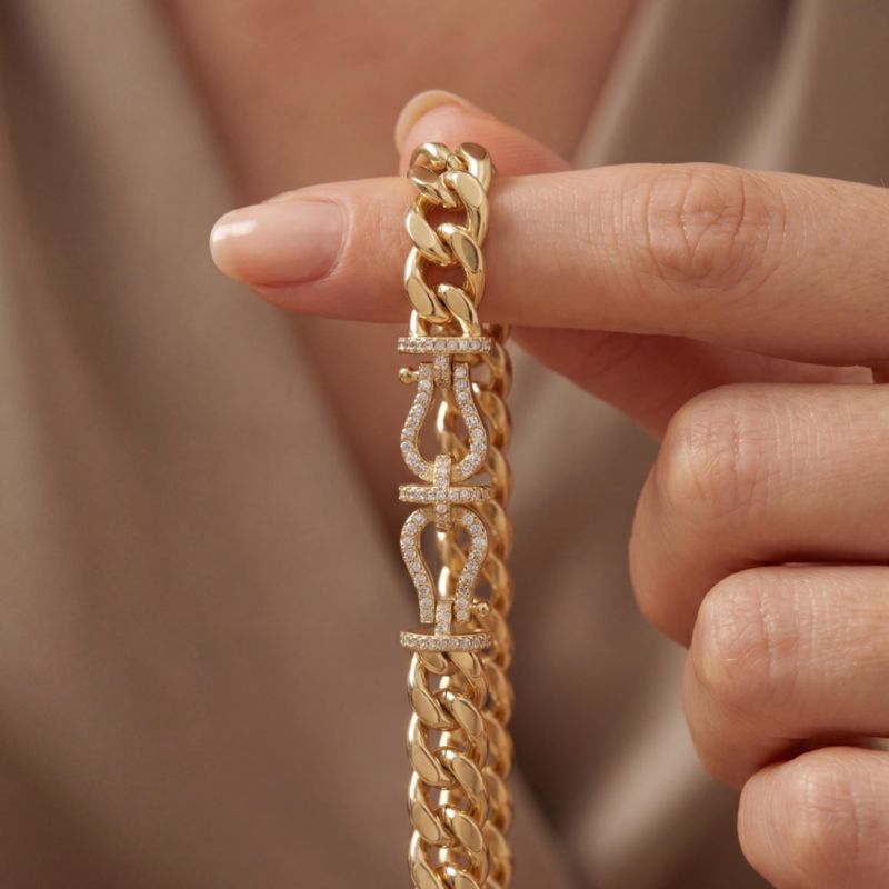 14K Gold Plated Cuban Chain CZ Door Knocker Necklace