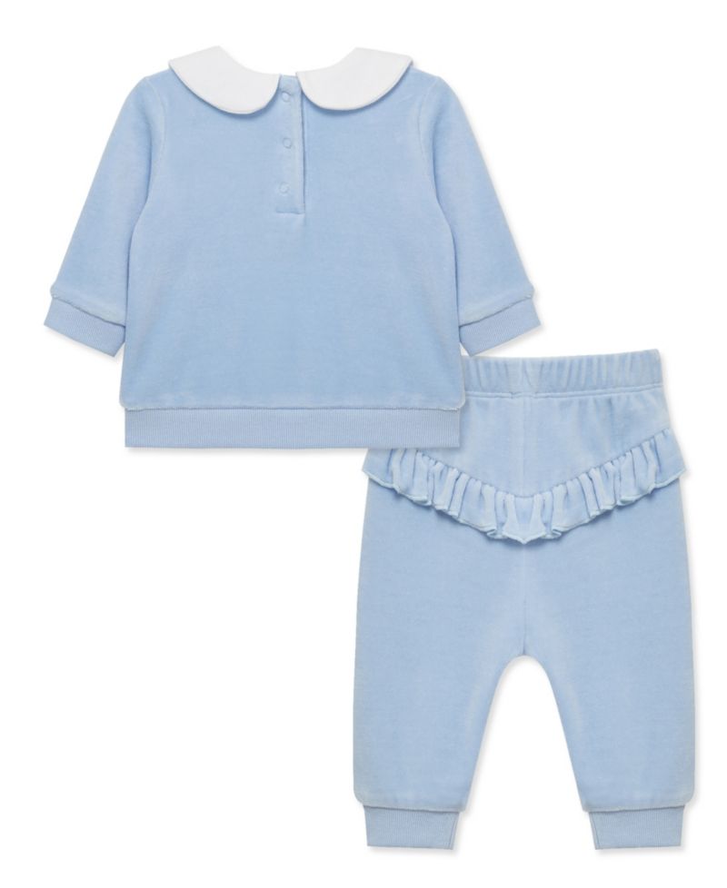 Baby Girls' Bouquet Embroidered Velour Top and Pants, 2-Piece Set