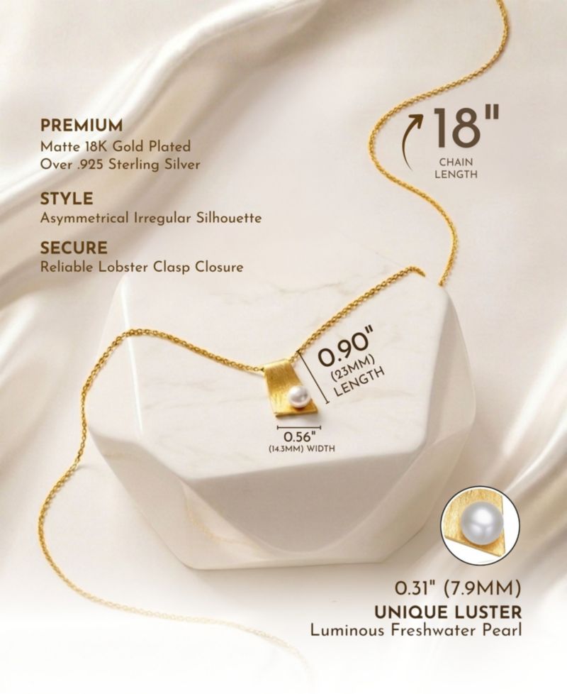 Sterling Silver 18K Gold Plated Unique Pearl Pendant Necklace