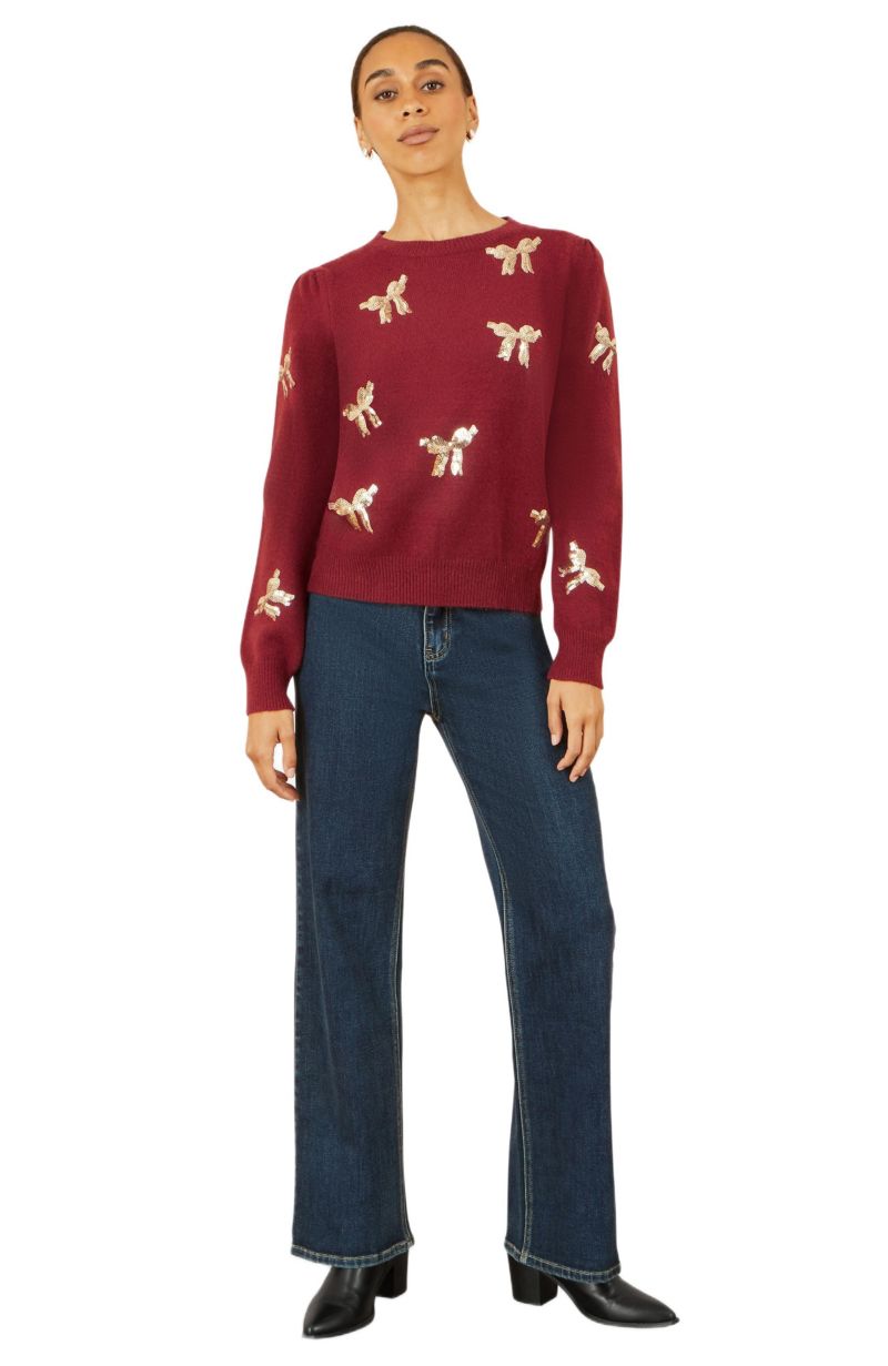Women's Sequin Applique Bow Sweater