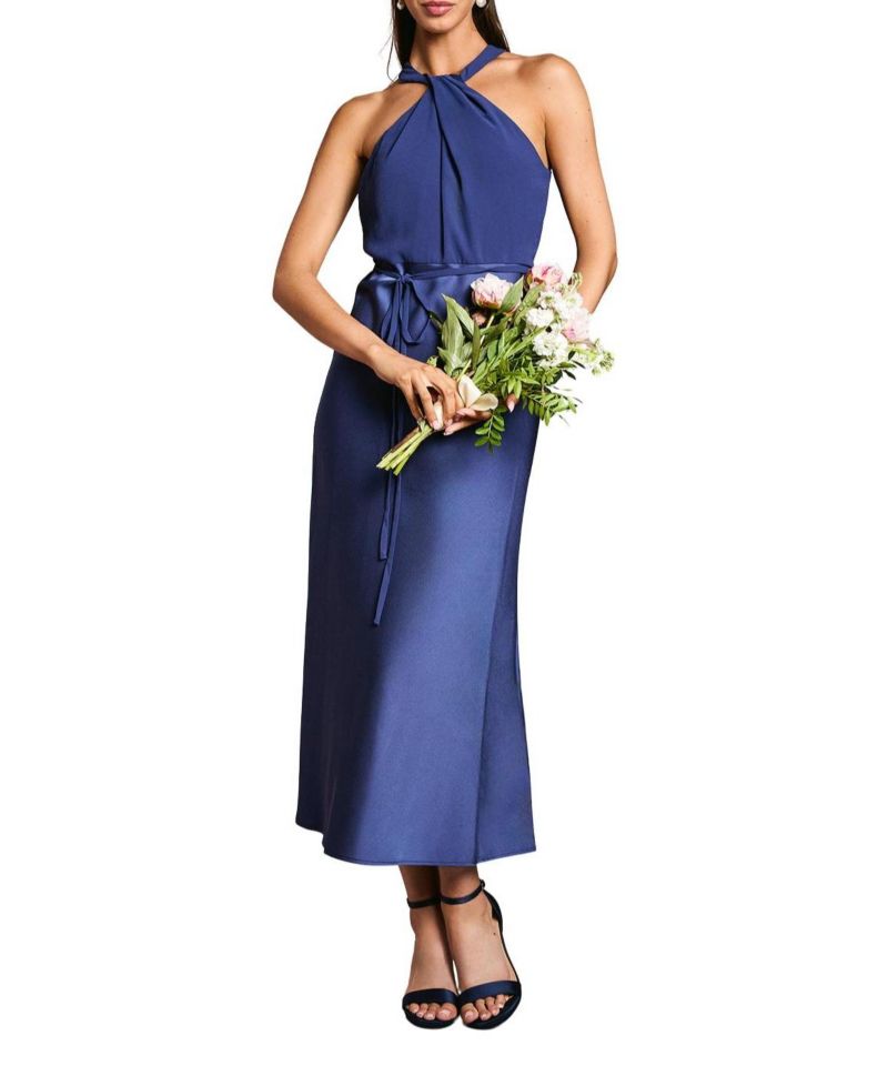 Women's Satin Halter Neck Bridesmaid Dress