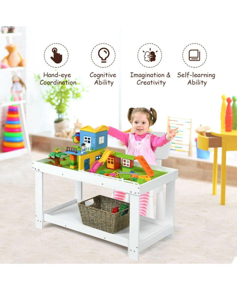 Multifunctional Wood Kids Activity Play Table with Storage Shelf