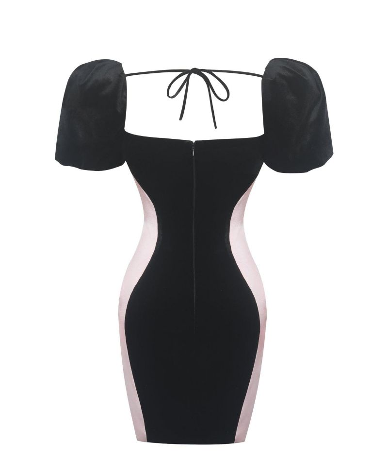 Women's Nova Black Contoured Sweetheart Puff Sleeve Mini Dress