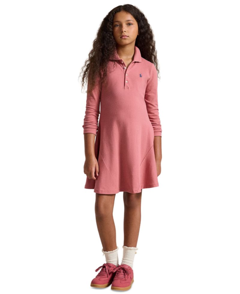 Girls' 7-16 Stretch Mesh Long-Sleeve Polo Dress