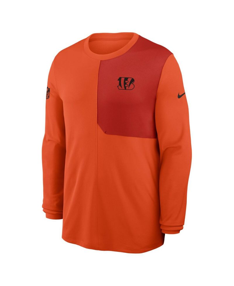 Men's Orange Cincinnati Bengals Sideline Coach UV Performance Long Sleeve T-Shirt