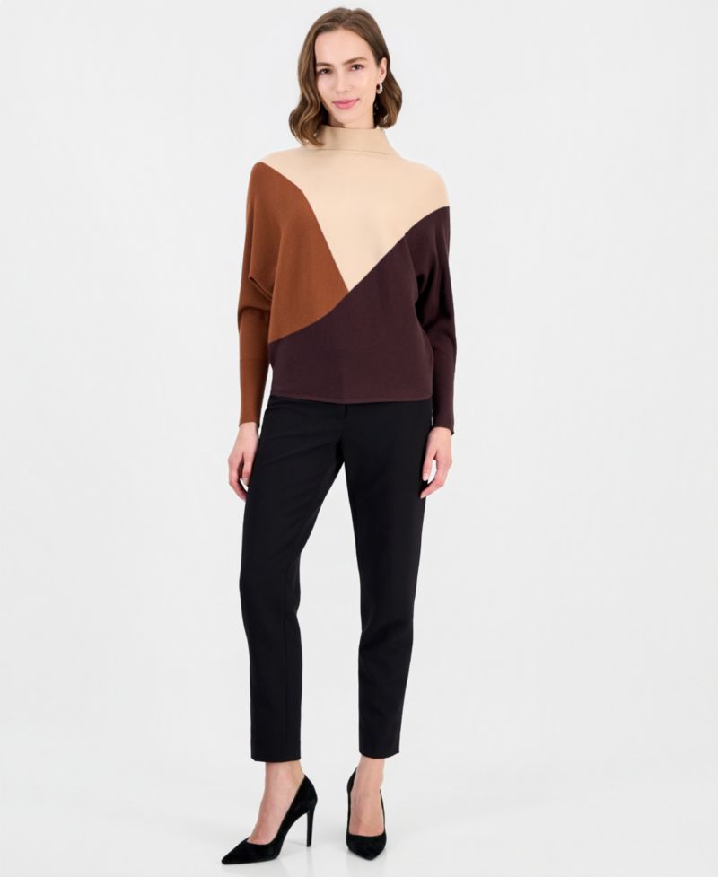 Women's Colorblock Dolman-Sleeve Funnel-Neck Pullover