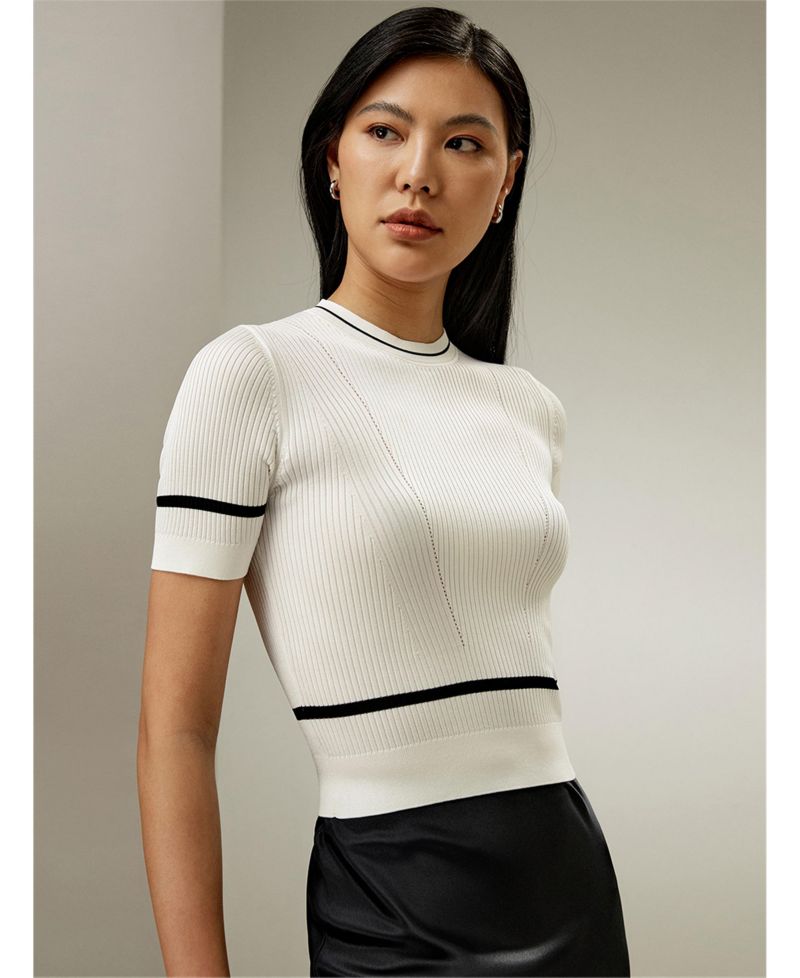 Women's Ribbed Knit Silk Crop Top