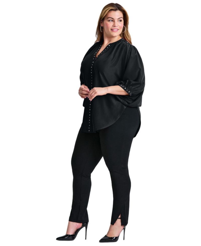 Women's Plus Size Studded Blouson Sleeve Blouse Tops