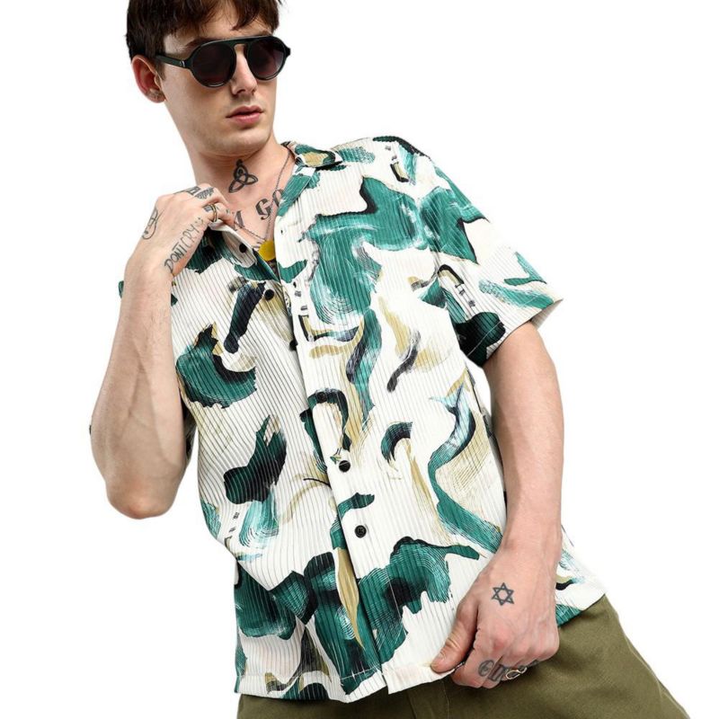 Men's Emerald Green Oversized Swirl Strokes Shirt