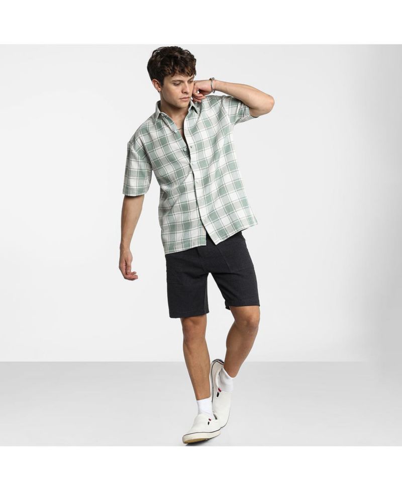 Men's Sage Green and Powder White Buffalo Check Shirt