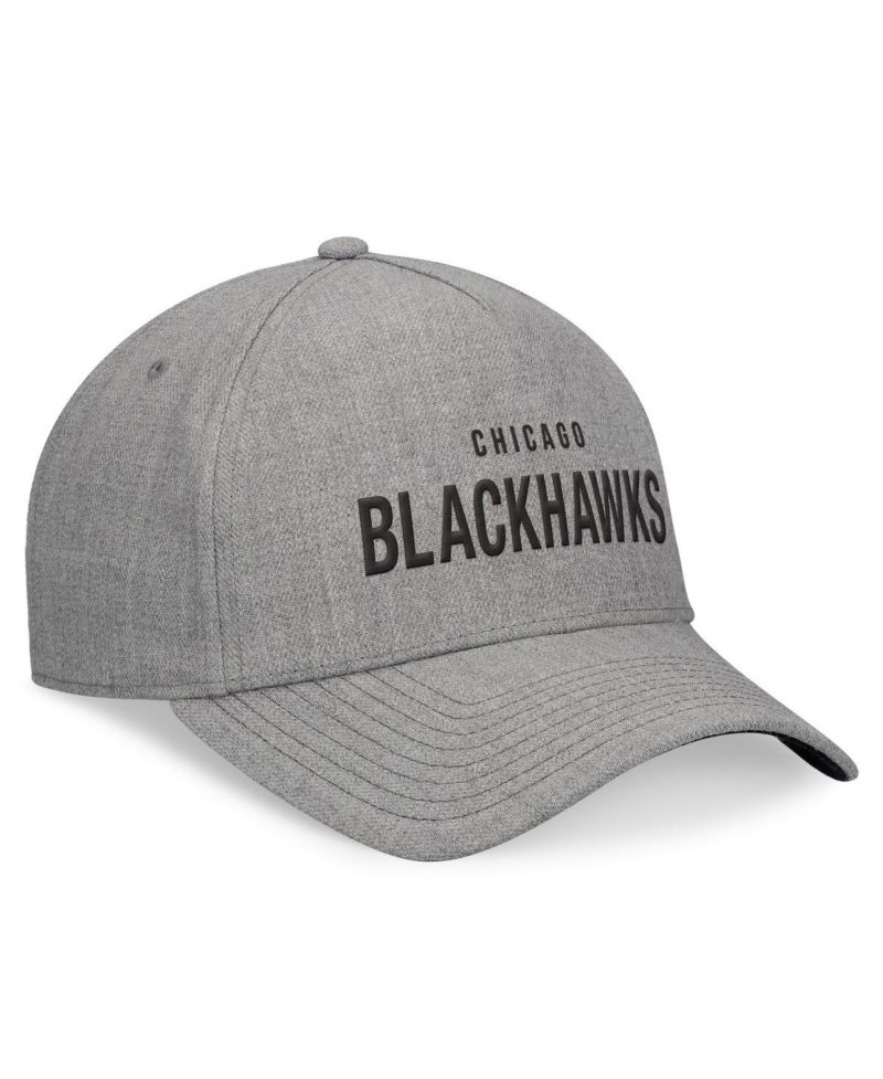 Men's Heather Gray Chicago Blackhawks Elements A-Frame Leather Strapback Hat