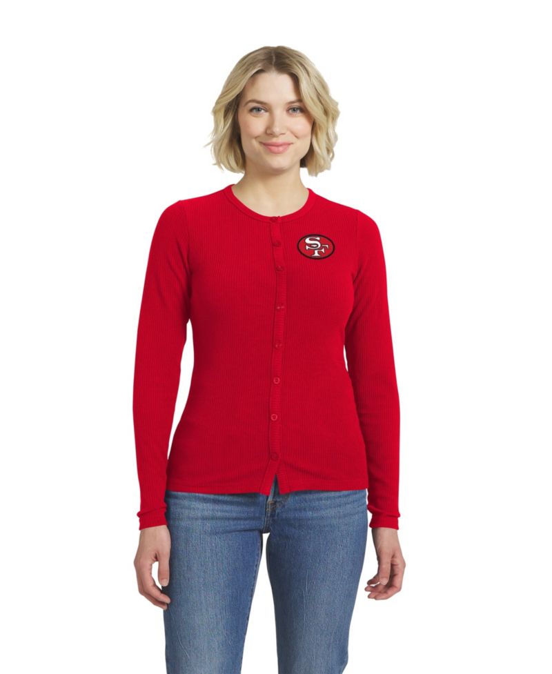 Women's Scarlet San Francisco 49ers Ribbed Full-Button Cardigan Sweater