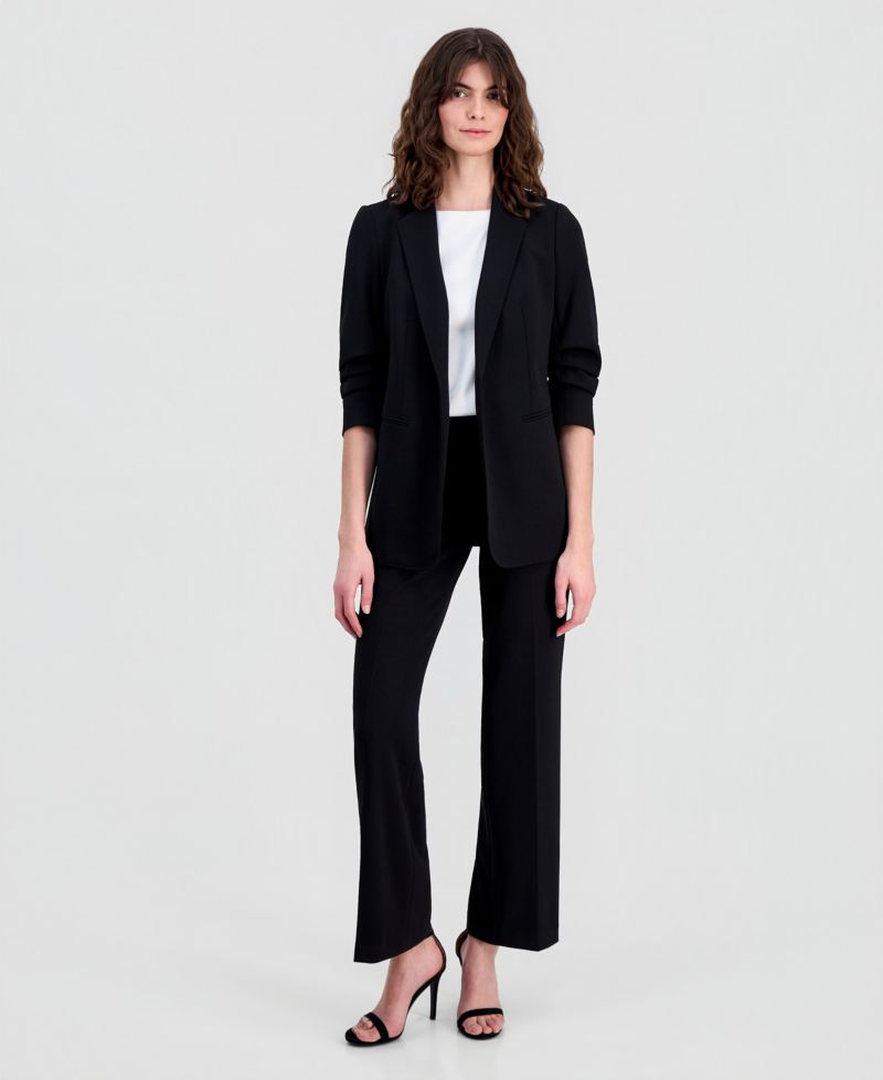 Women's Stretch Crepe Scrunch-Sleeve Open-Front Blazer
