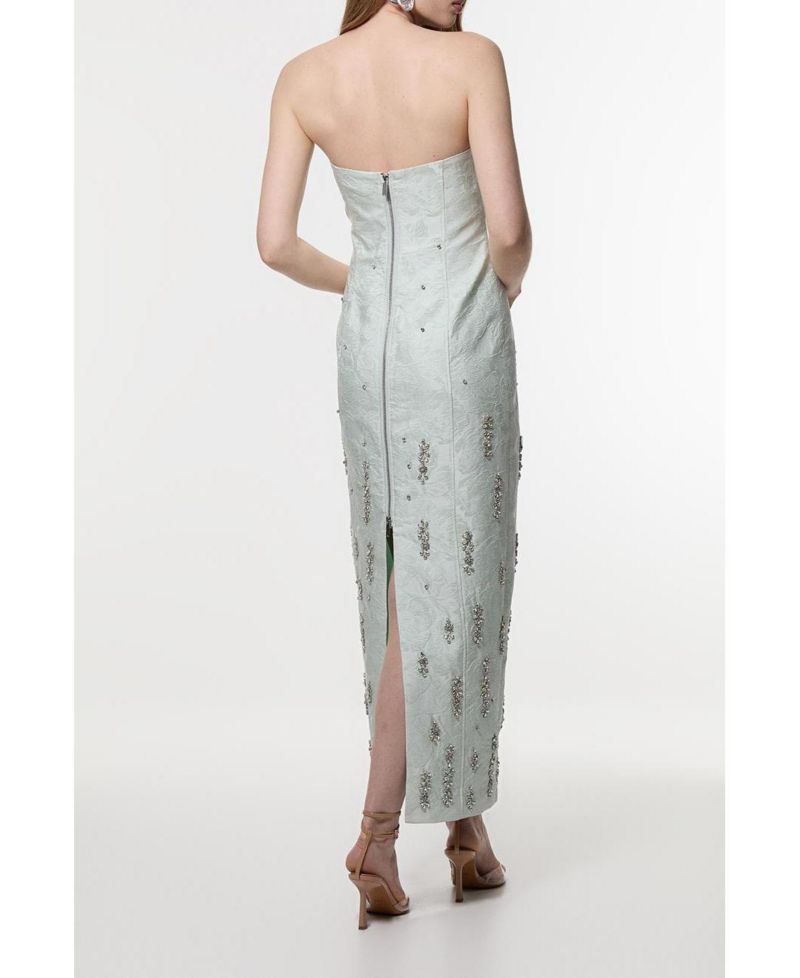 Crystal Embellished Strapless Midi Dress