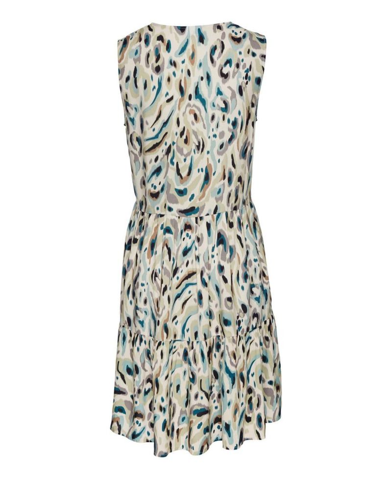Women's Viscose Printed Button Up Tiered A-Line Notch-Neck Short Dress